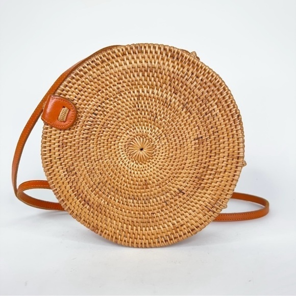 Faithfull the Brand Circle Rattan Crossbody Bag Circle Woven Lined Purse - Picture 2 of 10